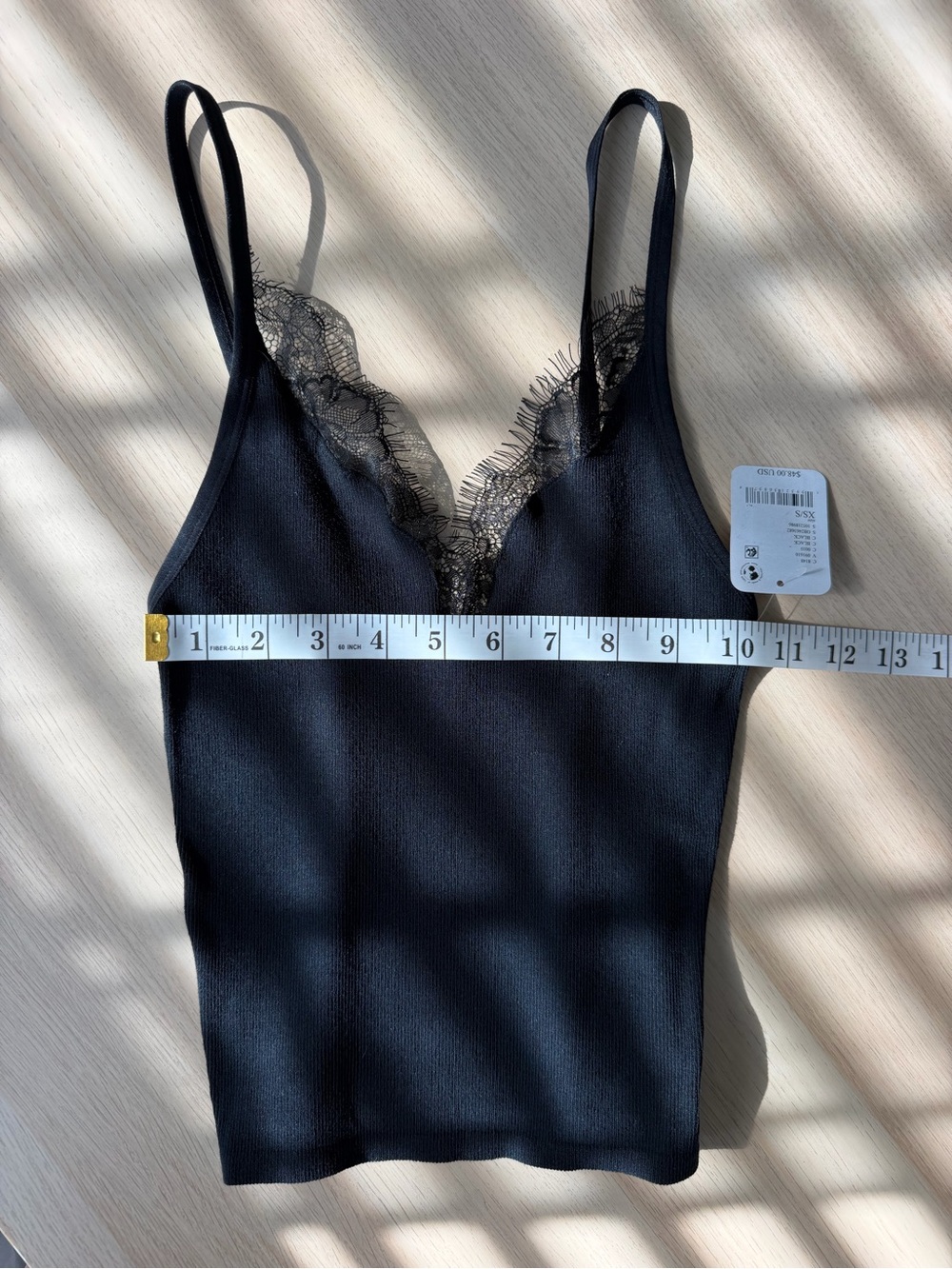 Free People Intimately Lace Trim Cami XS/S Black Ribbed Eyelash V-Neck Tank NWT - Picture 5 of 10